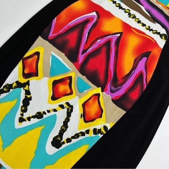 FRANK LYMAN Funky Tribal Art Retro Multi Color Bodycon Stretchy Cocktail Dress - Picture 7 of 12